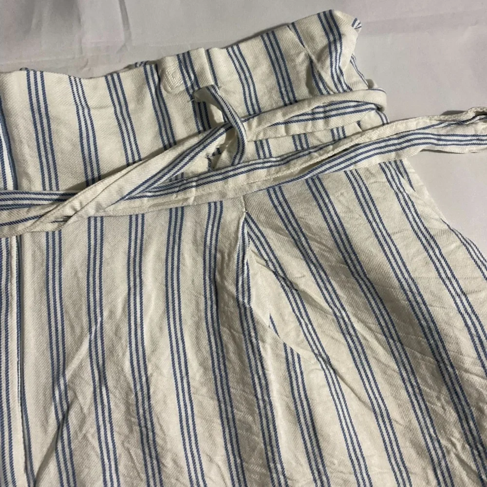 LOFT Striped High Waisted Blue & White Tie Waist Shorts